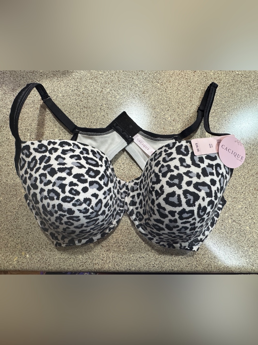 Cacique Black & White Leopard Print Molded T-Shirt Bra